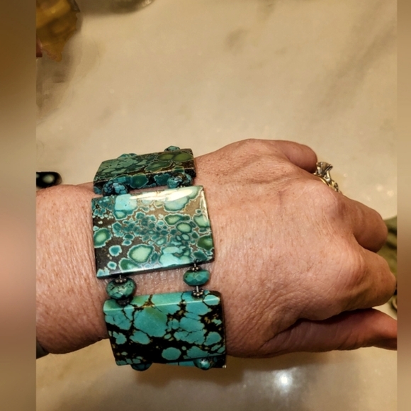 Turquoise & Sterling Modern Link Bracelet - Picture 2 of 3